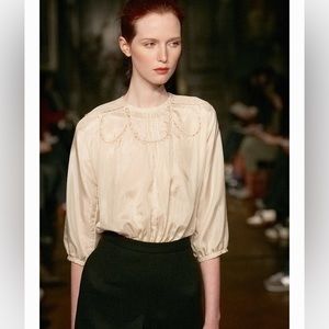 Lyell ultra rare silk victorian inspired crop blouse broderie anglaise detail
